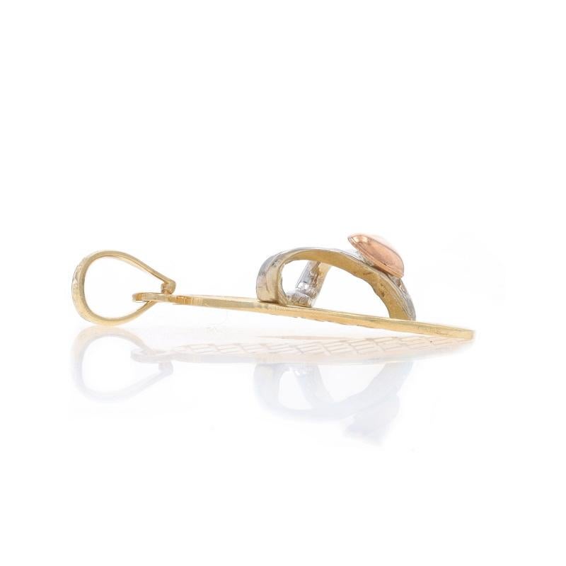Yellow Gold Heart Flip-Flop Pendant - 14k Summer Footwear Sandal In Excellent Condition For Sale In Greensboro, NC