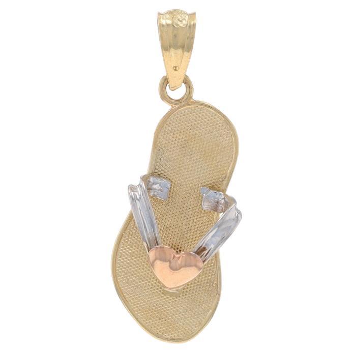 Yellow Gold Heart Flip-Flop Pendant - 14k Summer Footwear Sandal For Sale
