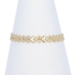 Yellow Gold Heart Link Bracelet 7" 6 1/2" 14k Love
