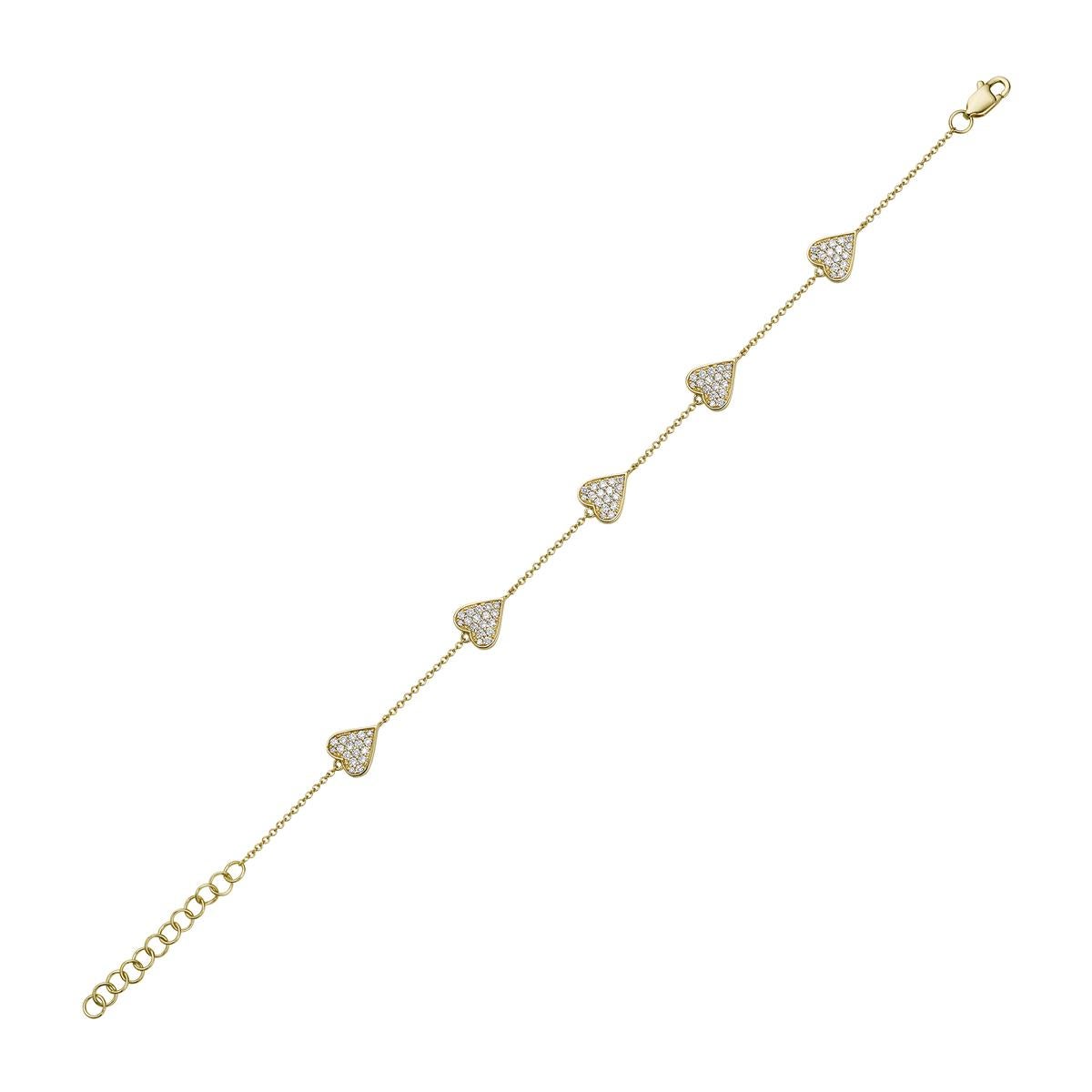 Avec cet exquis bracelet en or jaune, le style et le glamour sont à l'honneur. Ce bracelet 14 carats est composé de 2,2 grammes d'or. Ce bracelet est orné de diamants SI-SI2, de couleur GH, composés de 85 diamants totalisant 0,51 carats. Les