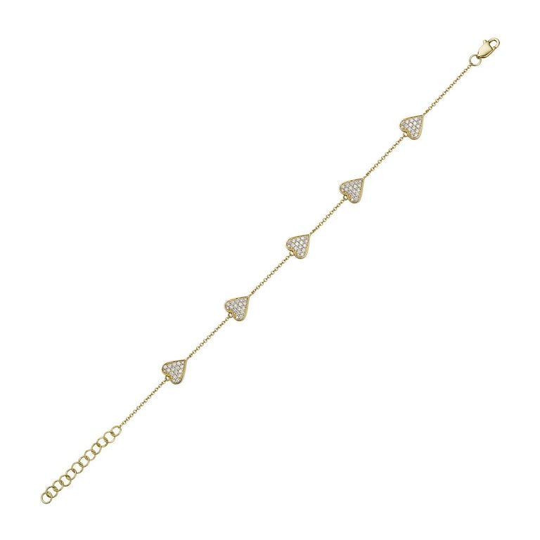 With this exquisite yellow gold bracelet, style and glamour are in the spotlight. This 14-karat bracelet is made from 2.2 grams of gold. This bracelet is adorned with SI-SI2, GH color diamonds, made out of 85 diamonds totaling 0.51 carats. The