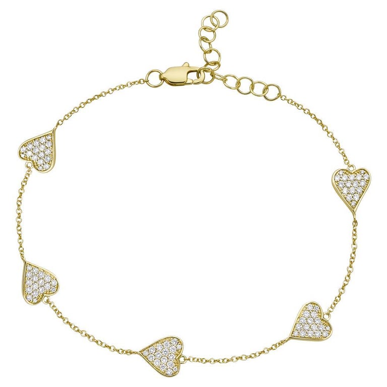 Yellow Gold Heart Link Bracelet For Sale