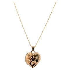 Yellow Gold Heart Locket Necklace with Rose Engraving