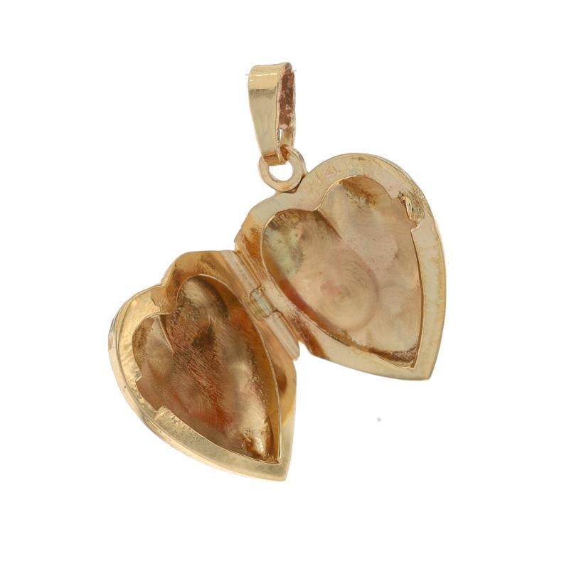 Yellow Gold Heart Locket Pendant - 14k Love Two Frames In Excellent Condition In Greensboro, NC