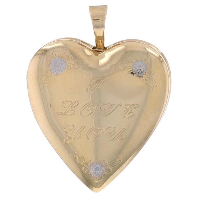 Yellow Gold Heart Locket Pendant - 14k Love Two Frames For Sale