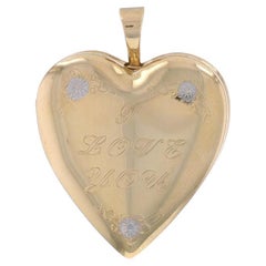Pendentif médaillon cœur en or jaune 14 carats avec deux cadres