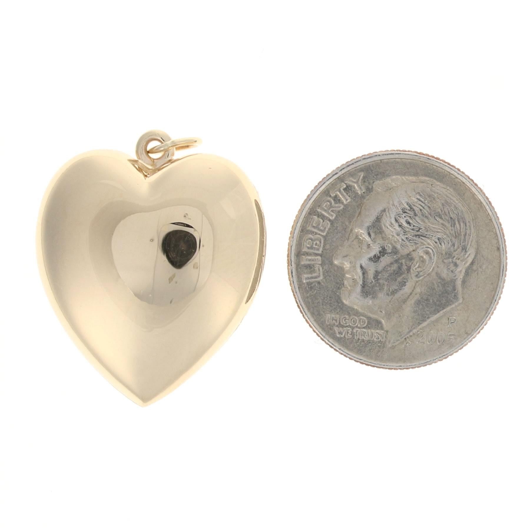 Women's Yellow Gold Heart Locket Pendant, 14k Reversible & Engravable Two Photo Frames