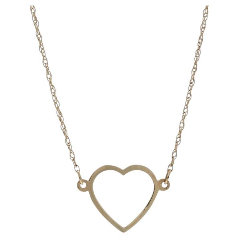 Yellow Gold Heart Outline Pendant Necklace 16" - 14k Love
