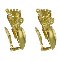 Yellow Gold Heart Shaped Diamond Earrings
