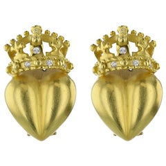 Yellow Gold Heart Shaped Diamond Earrings