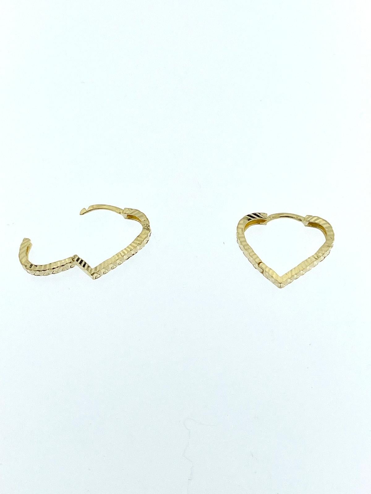 Artisan Yellow Gold Heart Shaped Hoop Earrings For Sale