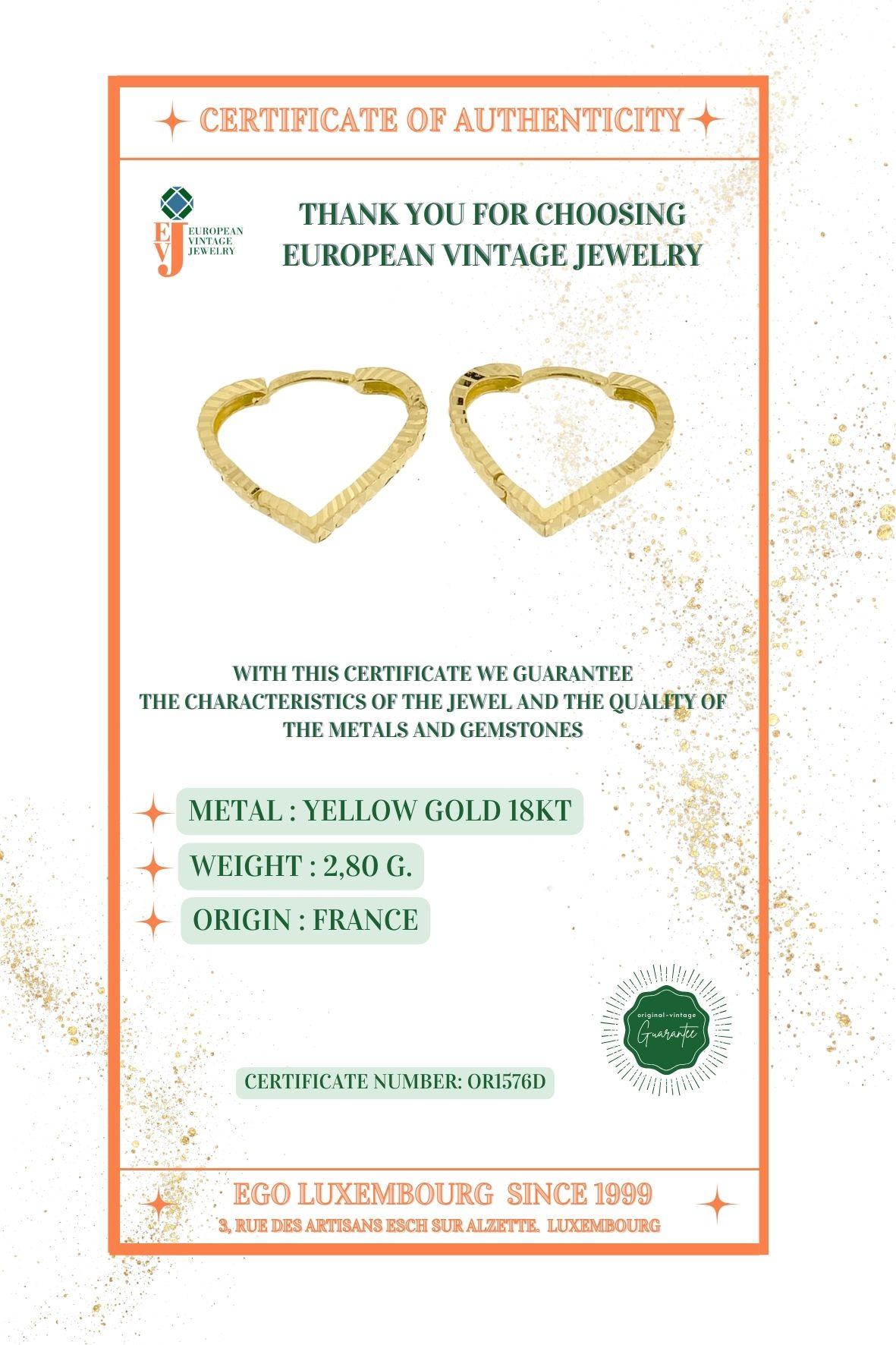 Yellow Gold Heart Shaped Hoop Earrings For Sale 1