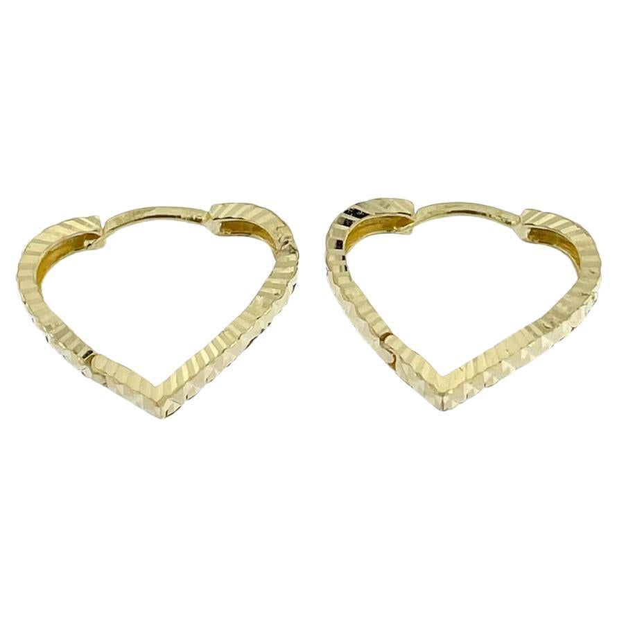 Yellow Gold Heart Shaped Hoop Earrings For Sale