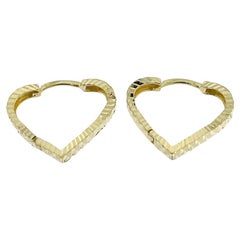 Vintage Yellow Gold Heart Shaped Hoop Earrings