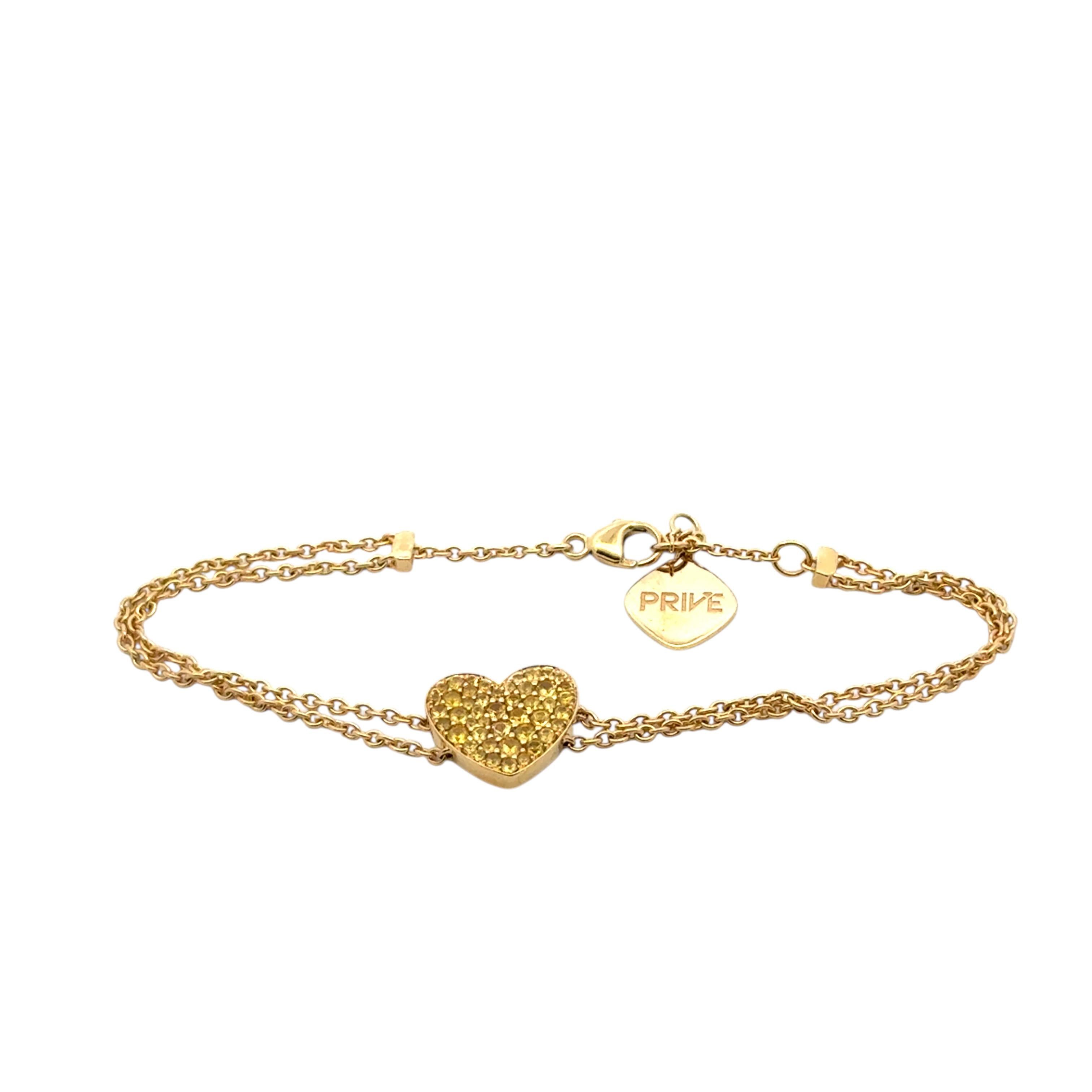 Bracciale in oro giallo a forma di cuore con citrino naturale rotondo e brillante in vendita 8