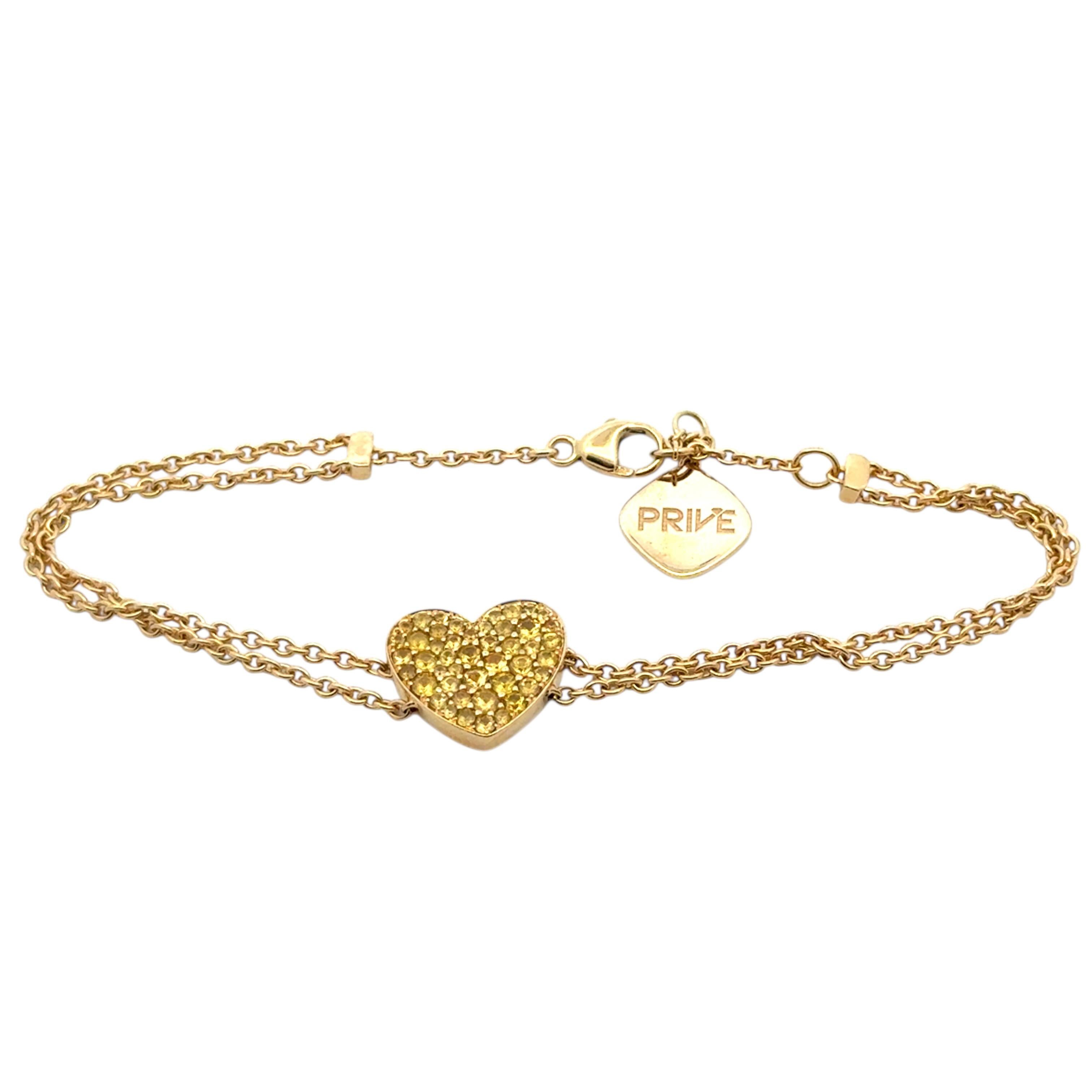 Bracciale in oro giallo a forma di cuore con citrino naturale rotondo e brillante in vendita 9