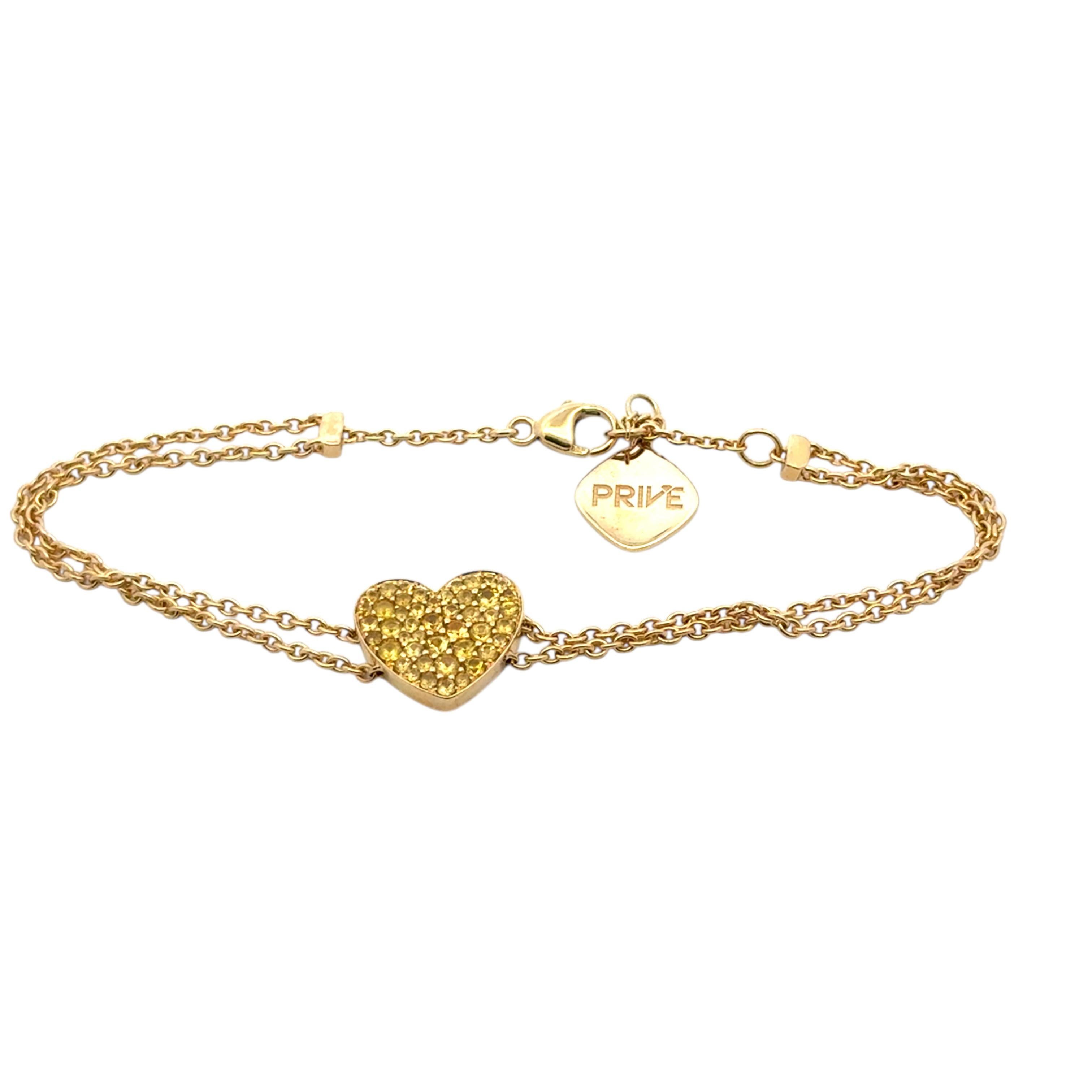 Bracciale in oro giallo a forma di cuore con citrino naturale rotondo e brillante in vendita 10