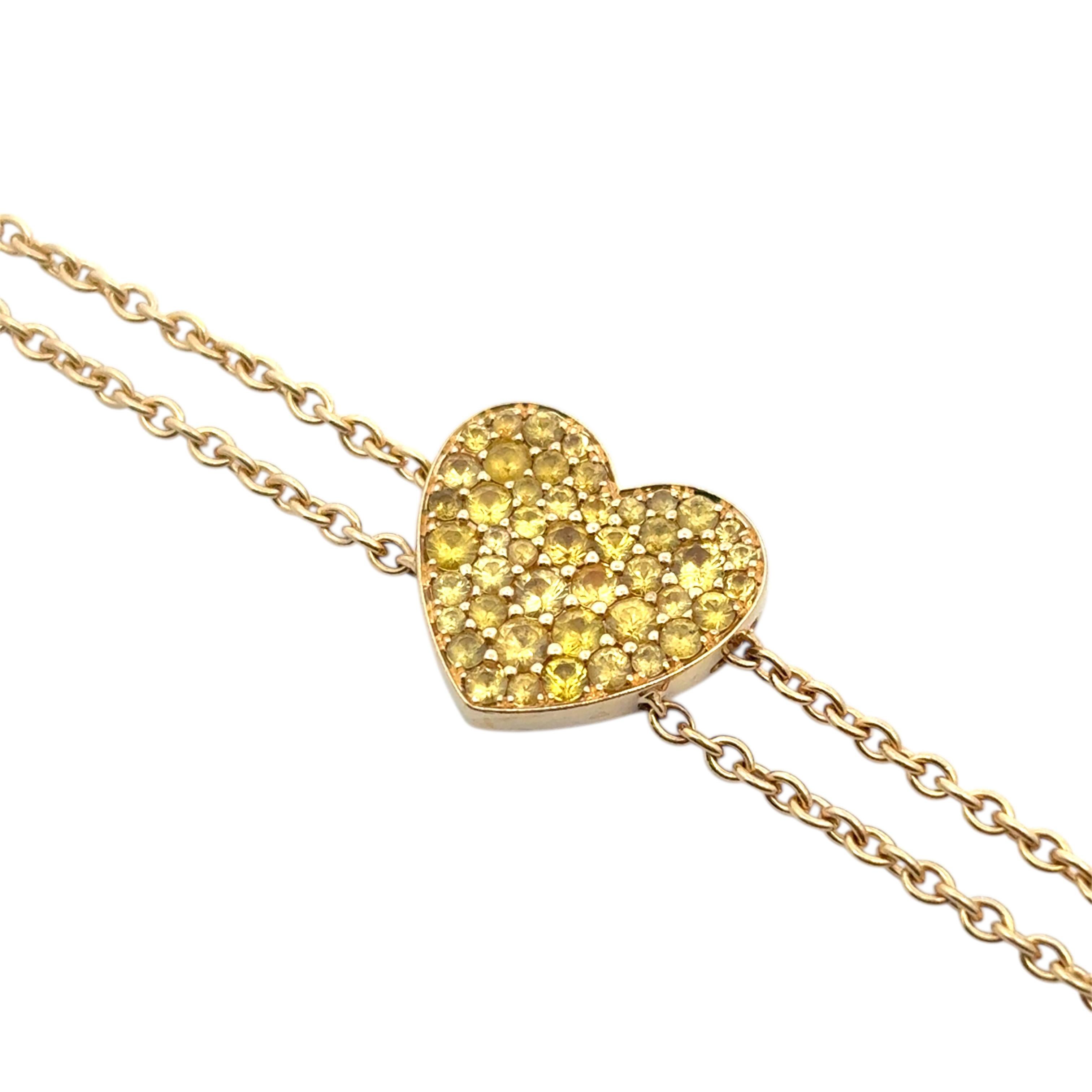 Moderno Bracciale in oro giallo a forma di cuore con citrino naturale rotondo e brillante in vendita