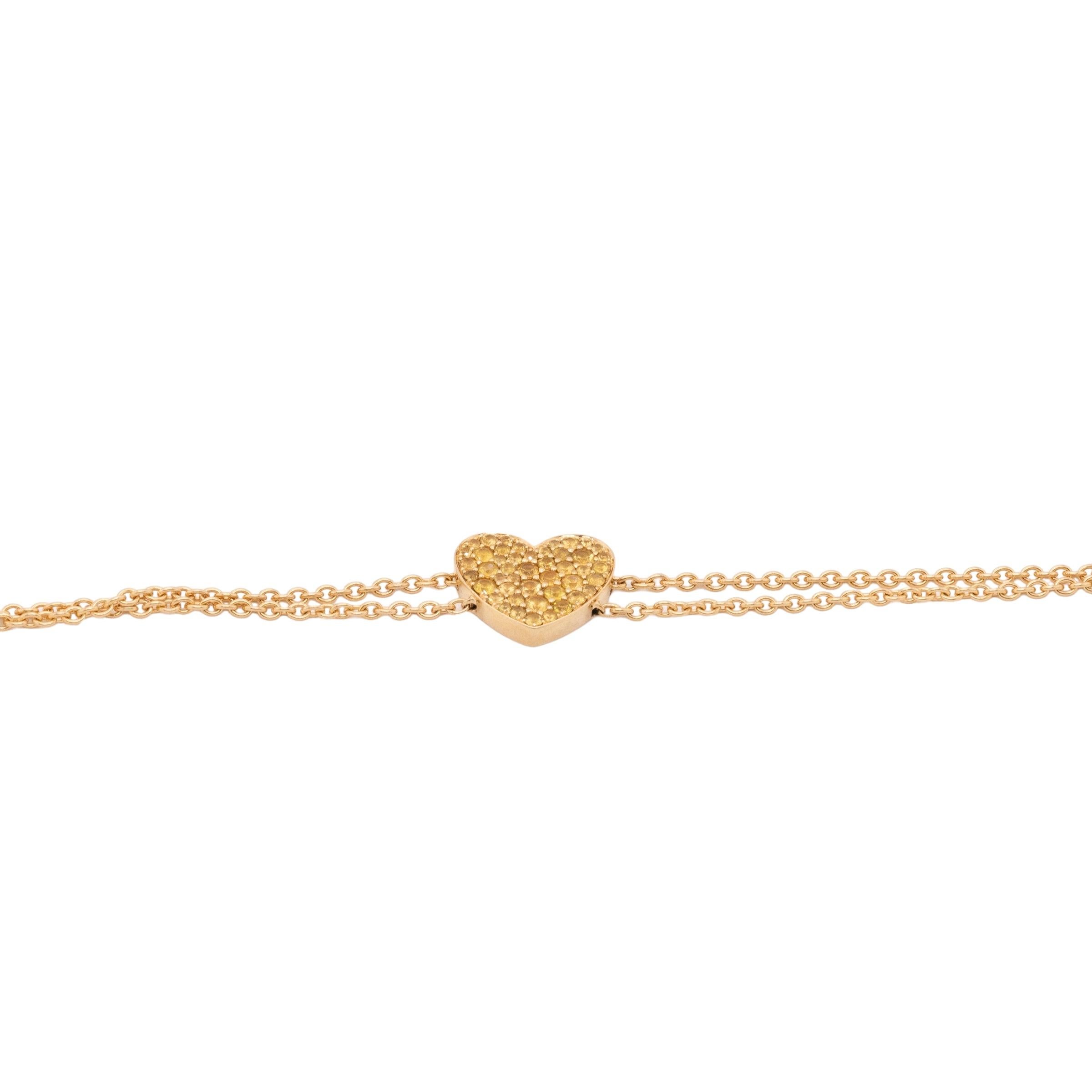 Yellow Gold Heart Shaped Natural Round Brilliant Citrine Bracelet In Excellent Condition For Sale In Boca Raton, FL