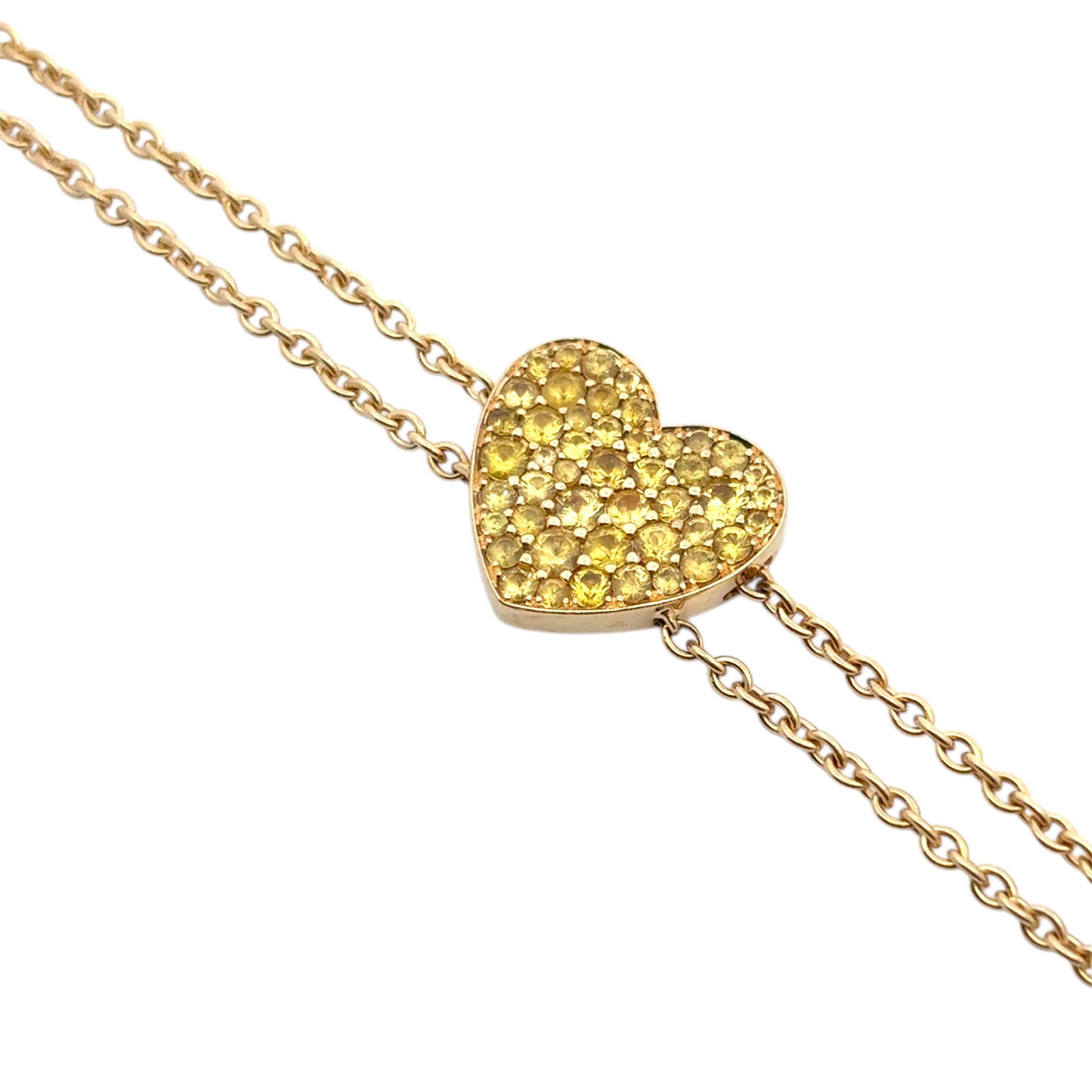 Taglio rotondo Bracciale in oro giallo a forma di cuore con citrino naturale rotondo e brillante in vendita