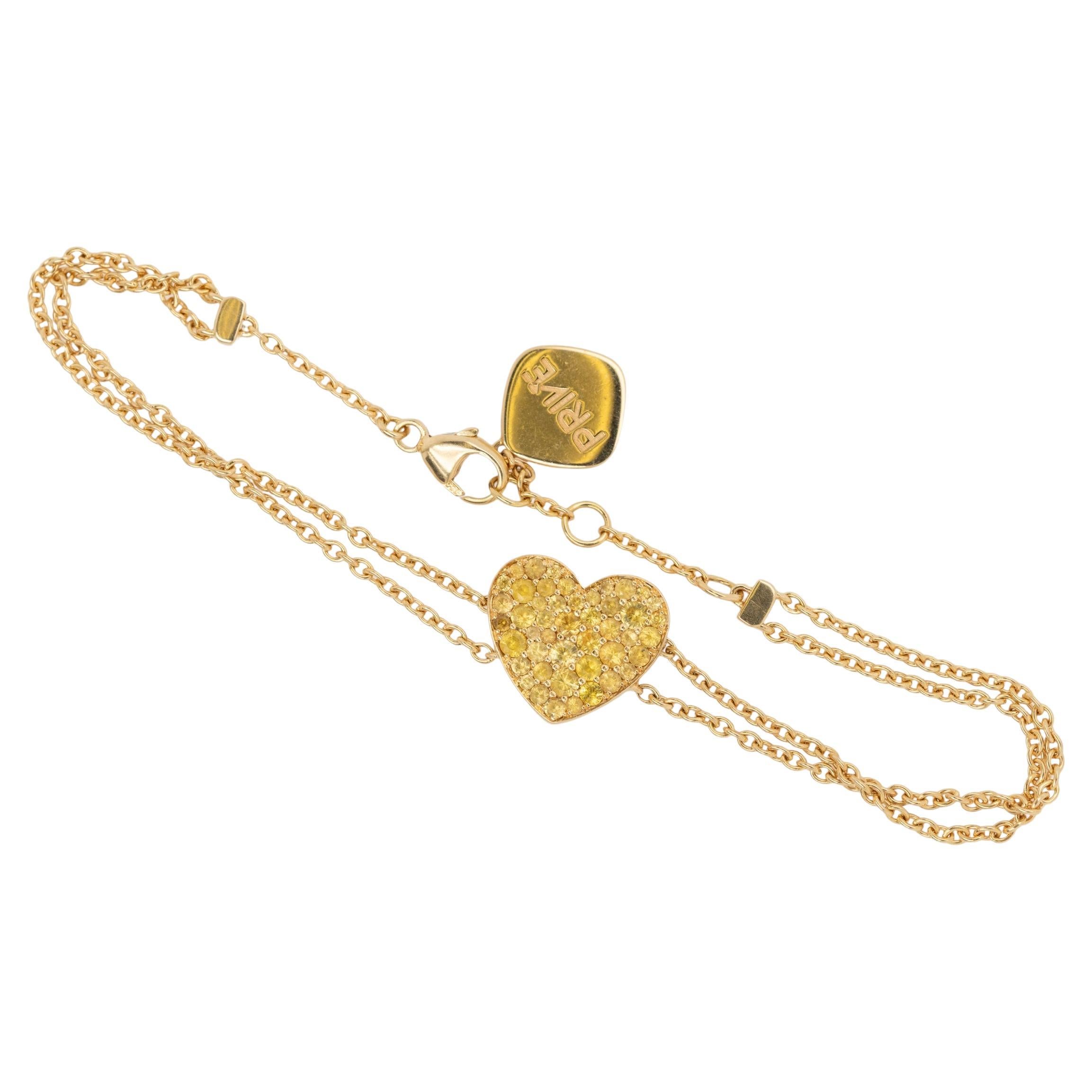 Yellow Gold Heart Shaped Natural Round Brilliant Citrine Bracelet For Sale
