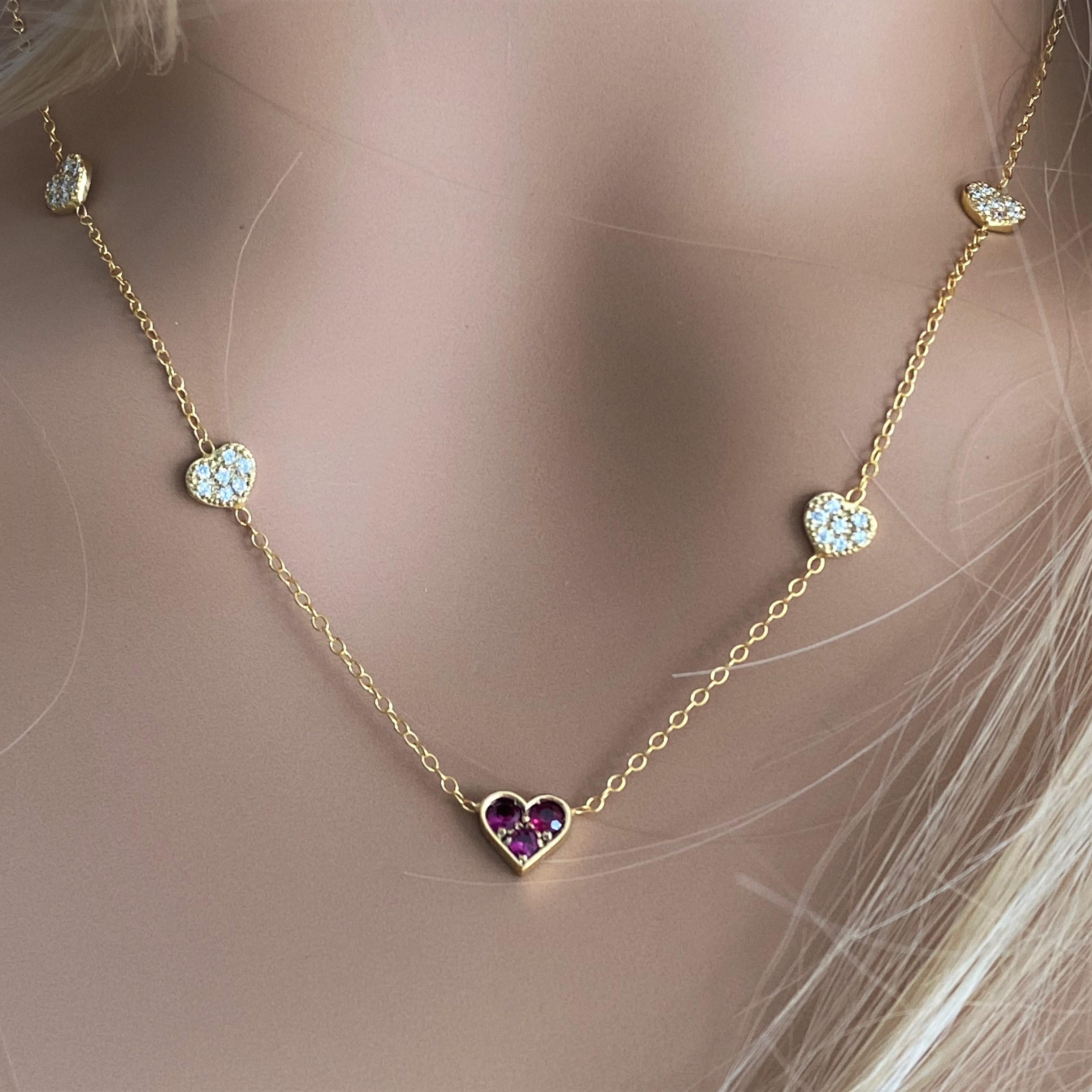 Modernist Yellow Gold Heart Shaped Ruby and Four Diamond Heart Charm Pendant