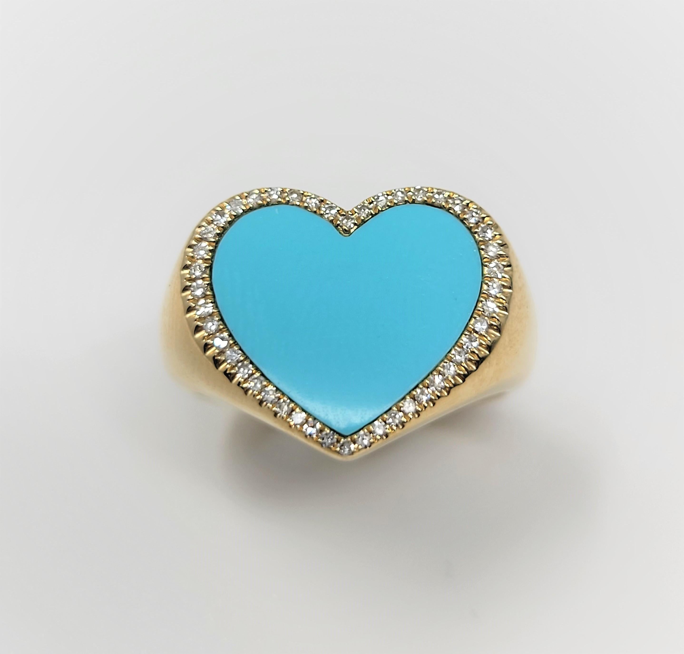 Yellow Gold Heart Shaped Turquoise Diamond Ring In New Condition For Sale In Dallas, TX