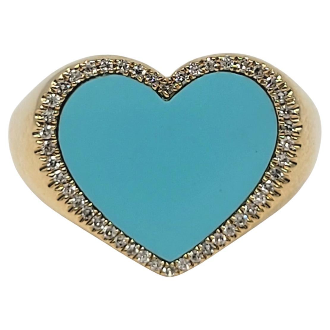 Yellow Gold Heart Shaped Turquoise Diamond Ring