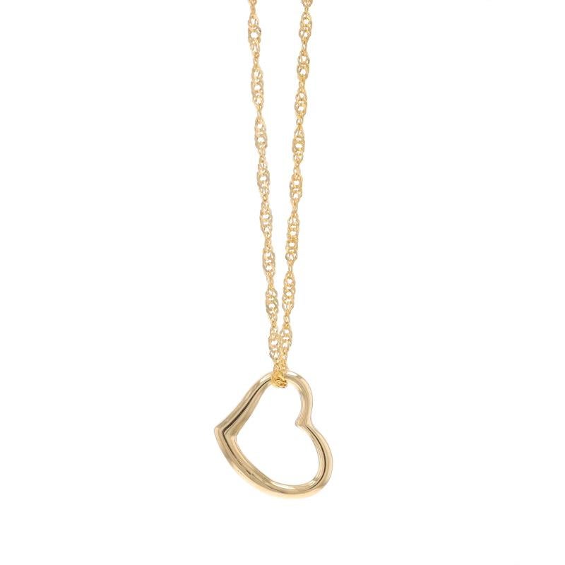 Metal Content: 14k Yellow Gold

Chain Style: Singapore
Necklace Style: Chain
Fastening Type: Spring Ring Clasp
Theme: Heart Silhouette, Love
Features: Hollow pendant construction for comfortable, all-day wear

Measurements

Item 1: Pendant
Tall: