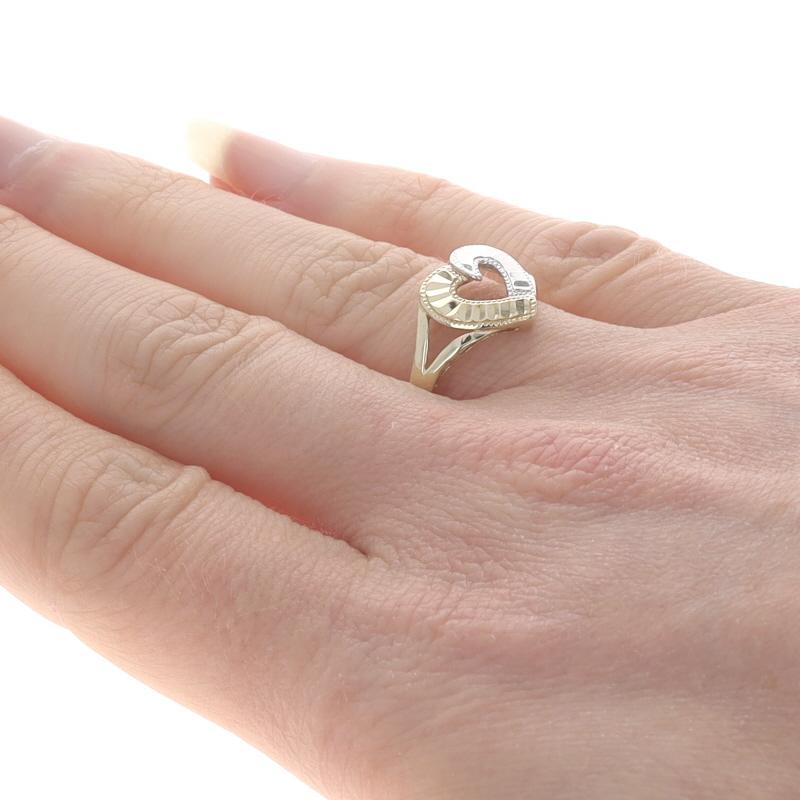Yellow Gold Heart Statement Ring - 10k Love Etched Milgrain 1