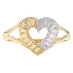 Yellow Gold Heart Statement Ring - 10k Love Etched Milgrain