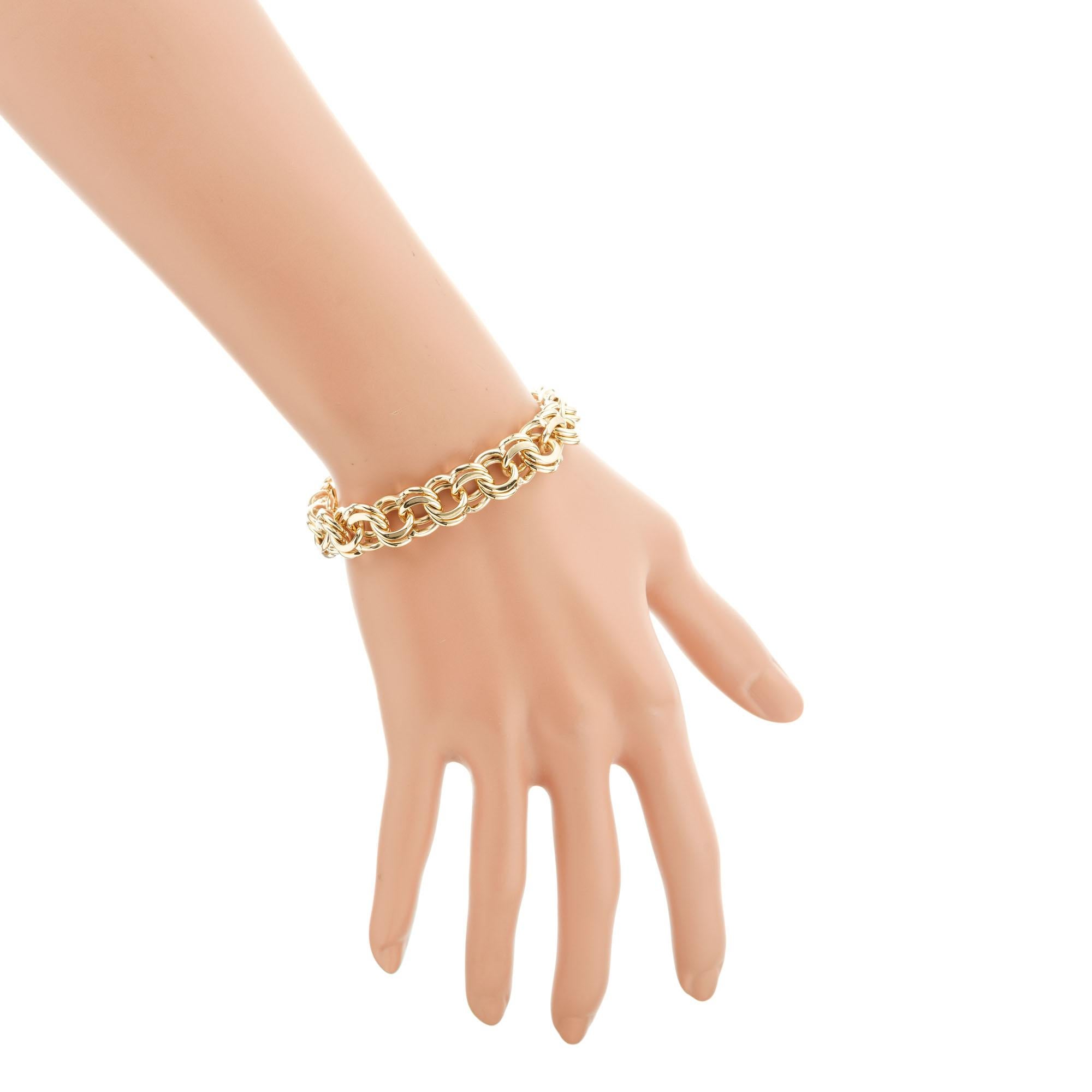 Women's Yellow Gold Heavy Double Spiral Link Charm Bracelet