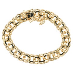 Vintage Yellow Gold Heavy Double Spiral Link Charm Bracelet