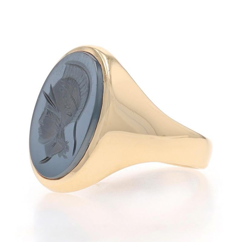 Mixed Cut Yellow Gold Hematite Ancient Warrior Men's Ring - 10k Intaglio For Sale