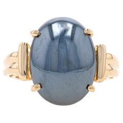 Yellow Gold Hematite Cocktail Solitaire Ring - 14k Oval Cabochon