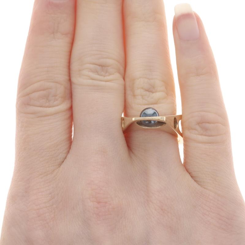 Bead Yellow Gold Hematite Solitaire Ring - 14k Abstract Euro Shank For Sale
