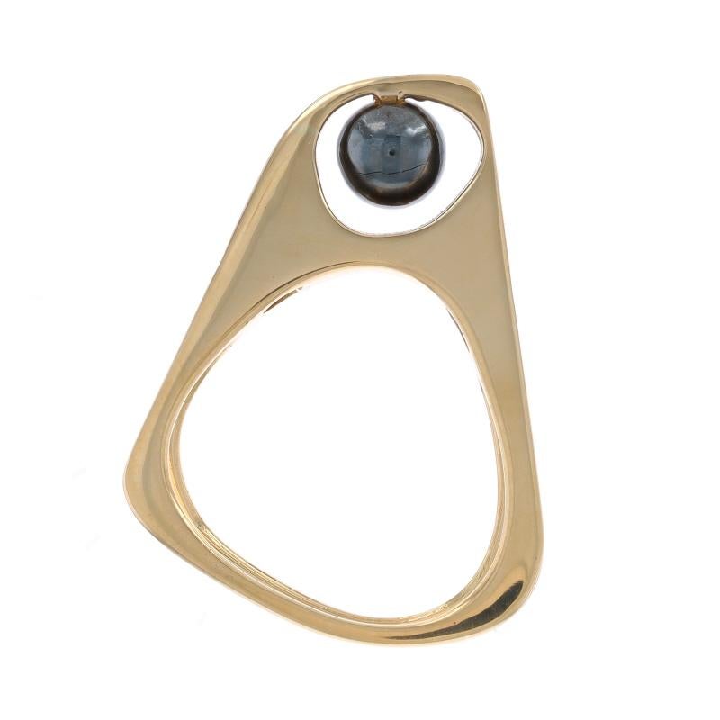 Women's or Men's Yellow Gold Hematite Solitaire Ring - 14k Abstract Euro Shank For Sale