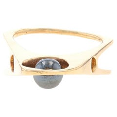 Anillo Solitario Hematites Oro Amarillo - 14k Abstracto Euro Shank