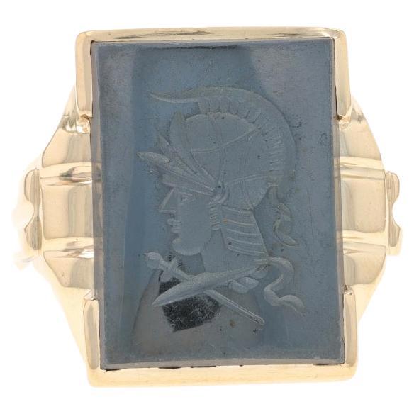 Bague homme en or jaune hématite camée vintage 14k Intaglio en vente