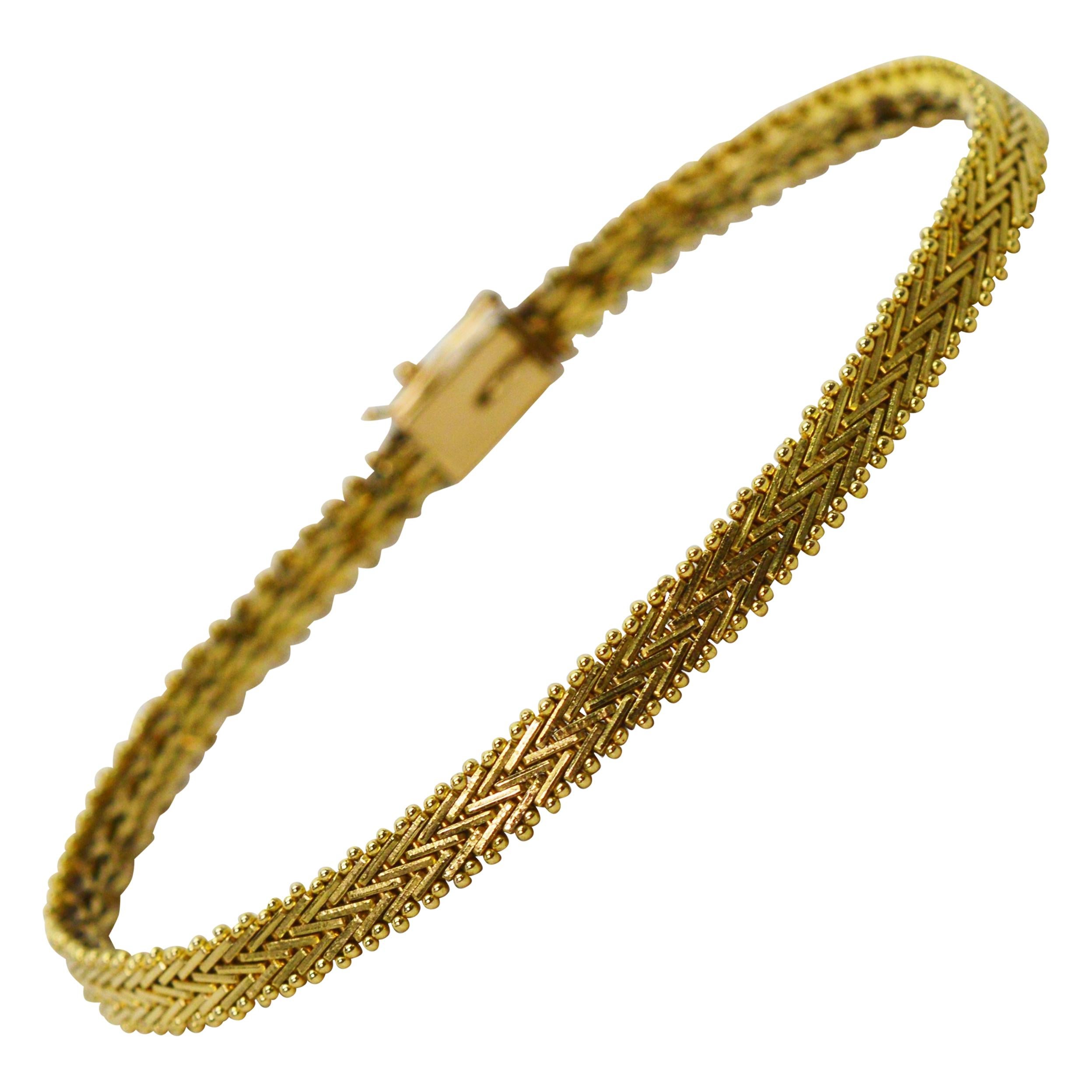 14 Karat Yellow Gold Slender Herringbone Bracelet