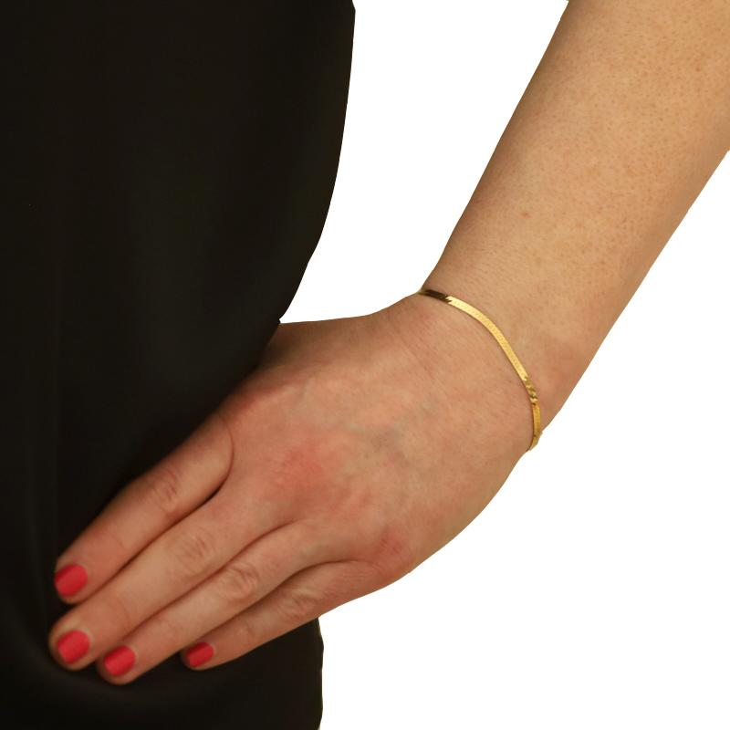 Yellow Gold Herringbone Chain Bracelet 6 3/4