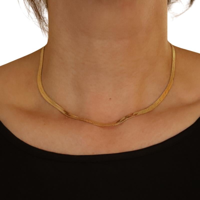 Yellow Gold Herringbone Chain Necklace 16