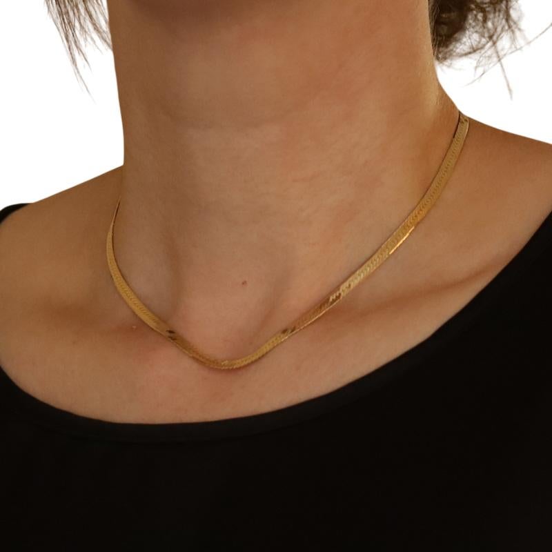 Yellow Gold Herringbone Chain Necklace 16