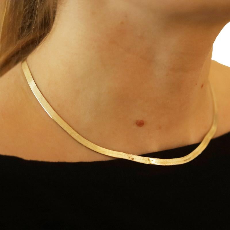 Women's Yellow Gold Herringbone Chain Necklace 16