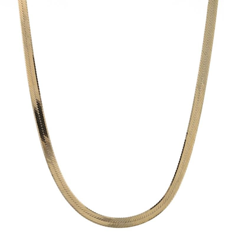 Metal Content: 14k Yellow Gold

Style: Chain 
Chain Style: Herringbone
Fastening Type: Lobster Claw Clasp

Measurements
Length: 19 3/4