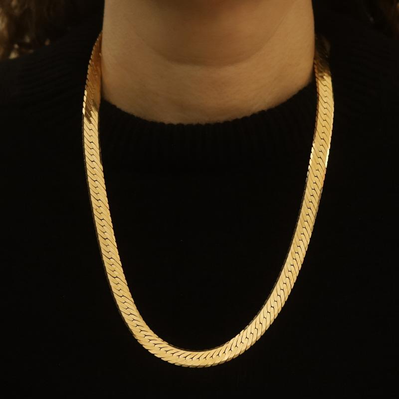 Yellow Gold Herringbone Chain Necklace 23 3/4