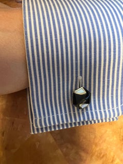 Yellow Gold Hexagon Black Onyx and Mother-of-pearl Cufflinks