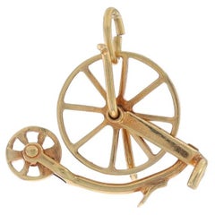 Yellow Gold High Wheel Bicycle Charm - 14k Penny Farthing Bike Wheel Moves