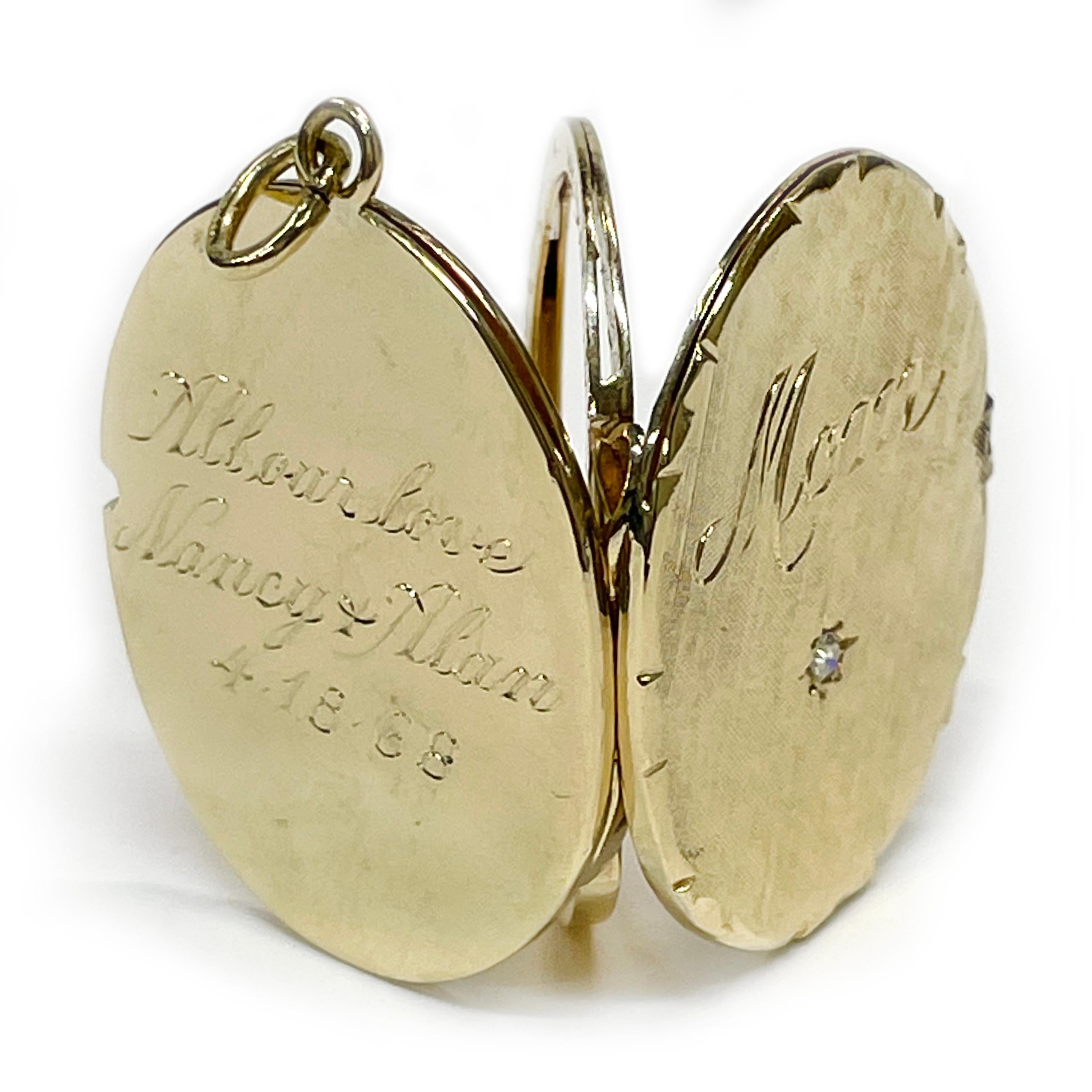 Women's or Men's Yellow Gold Hinged Diamond Locket Pendant