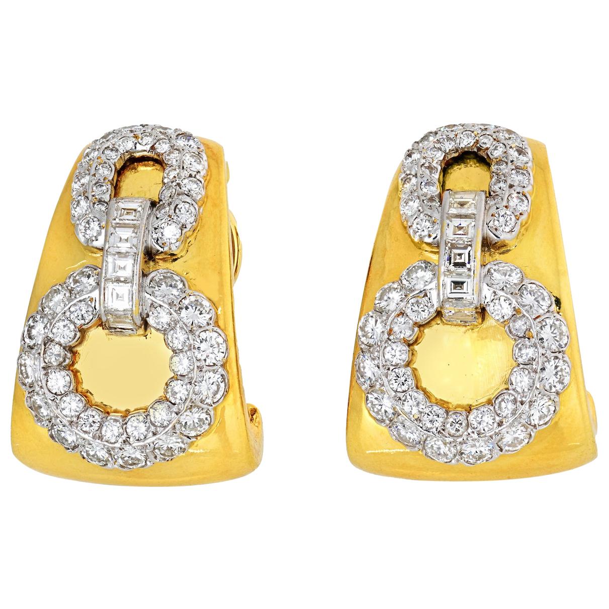 Yellow Gold Hoop Diamond Earrings from 1970s